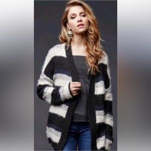 House of Harlow Striped Mohair Eyelash Cardigan